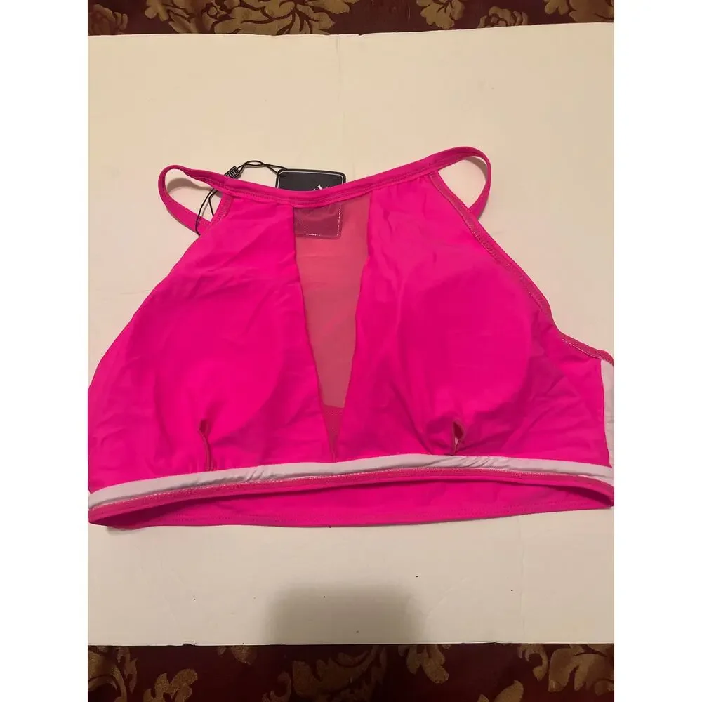 Sheer Mesh Deep Plunge Tankini Bikini Swimsuit Top Pink NWT Size XL - Picture 6 of 8
